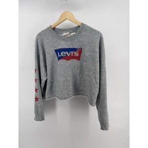 Levi's Crew Neck Patriotic Sweatshirt Gray Cropped Long Sleeves Size M